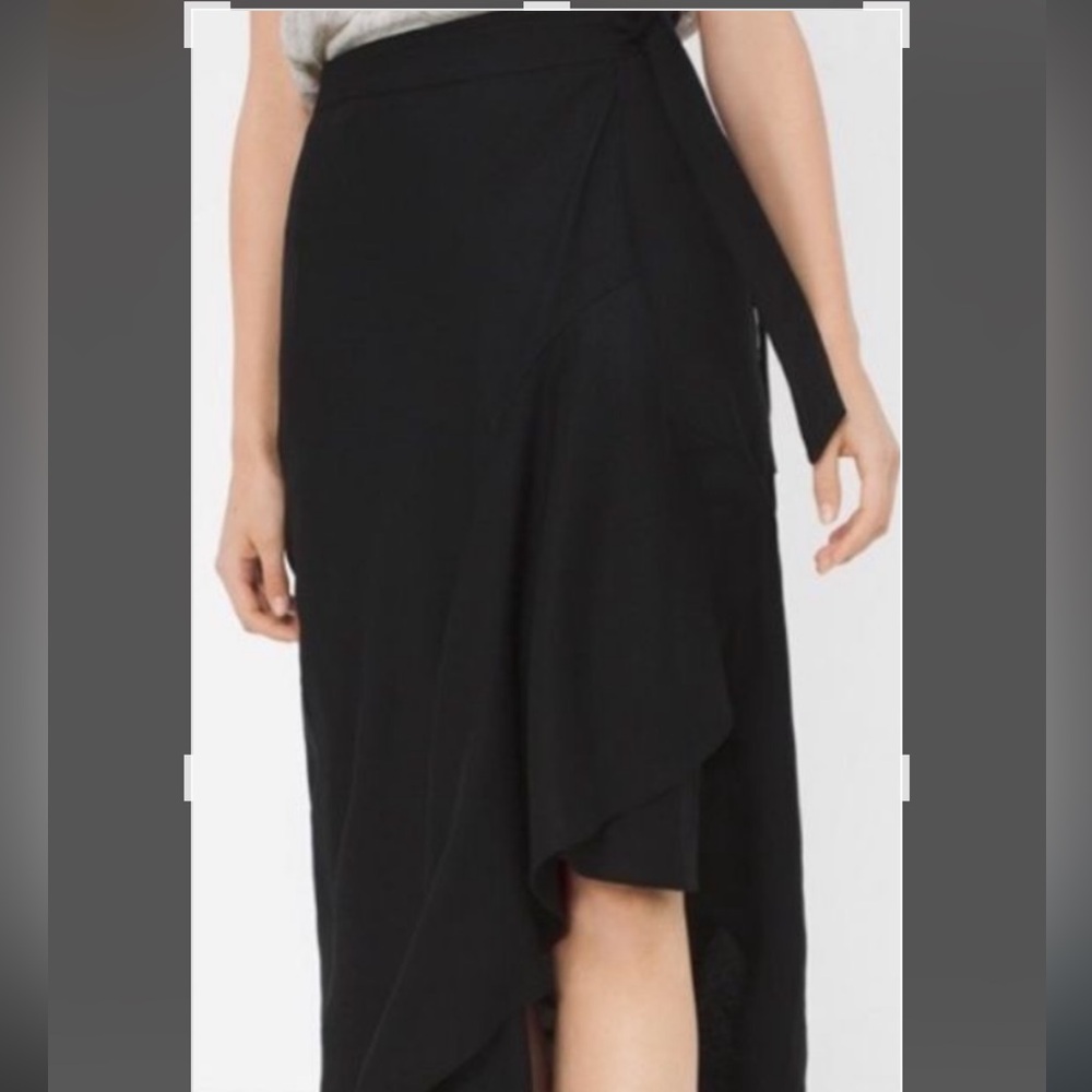 WHBM black linen long wrap skirt Size 10